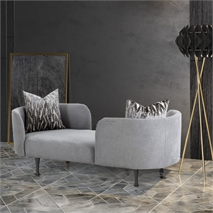 Pemberly Row Fabric Upholstered Modern Chaise with Pillows in Gray