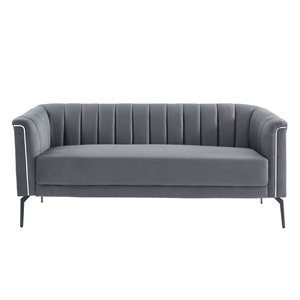 Pemberly Row Modern Polyester and Metal Sofa in Dark Gray and Black