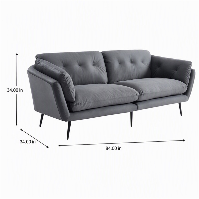 Pemberly Row Modern Gray Polyester and Metal Upholstered Sofa