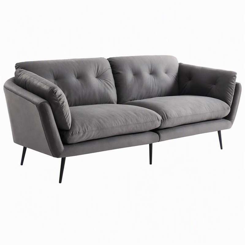 Pemberly Row Modern Gray Polyester and Metal Upholstered Sofa