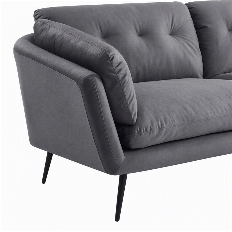 Pemberly Row Modern Gray Polyester and Metal Upholstered Sofa