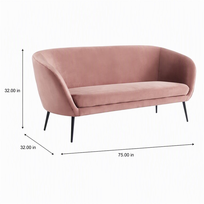 Pemberly Row Coral Pink Polyester and Metal Modern Sofa