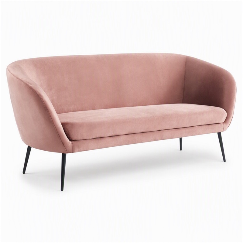 Pemberly Row Coral Pink Polyester and Metal Modern Sofa