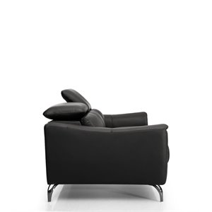 Pemberly Row Adjustable Headrest Modern Metal and Leather Sofa in Black