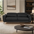 Pemberly Row Adjustable Headrest Modern Metal and Leather Sofa in Black