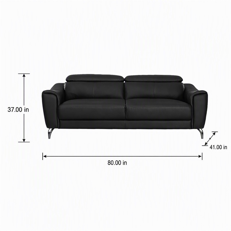 Pemberly Row Adjustable Headrest Modern Metal and Leather Sofa in Black