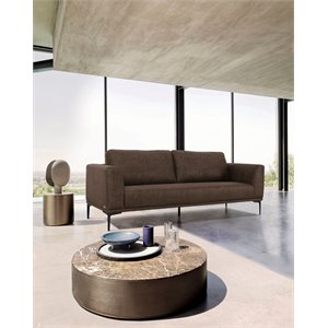 Pemberly Row Modern Fabric and Metal Loveseat in Brown Silt Upholstery