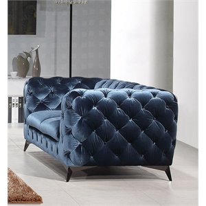 Pemberly Row Modern Blue Fabric Loveseat with Black Stainless Steel Legs