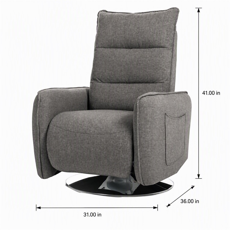 Pemberly Row Polyester Fabric Recliner Chair in Grey with Metal Legs