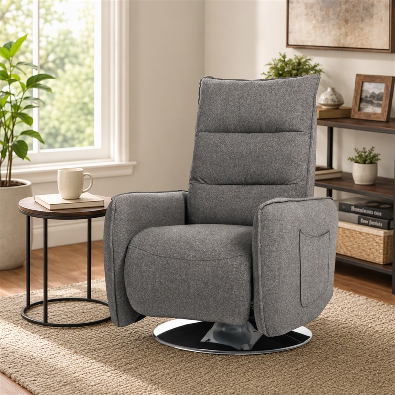Pemberly Row Polyester Fabric Recliner Chair in Grey with Metal Legs