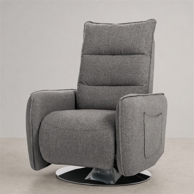 Pemberly Row Polyester Fabric Recliner Chair in Grey with Metal Legs