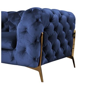 Pemberly Row Transitional Blue Velour Loveseat with Gold Metal Legs