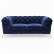 Pemberly Row Transitional Blue Velour Loveseat with Gold Metal Legs