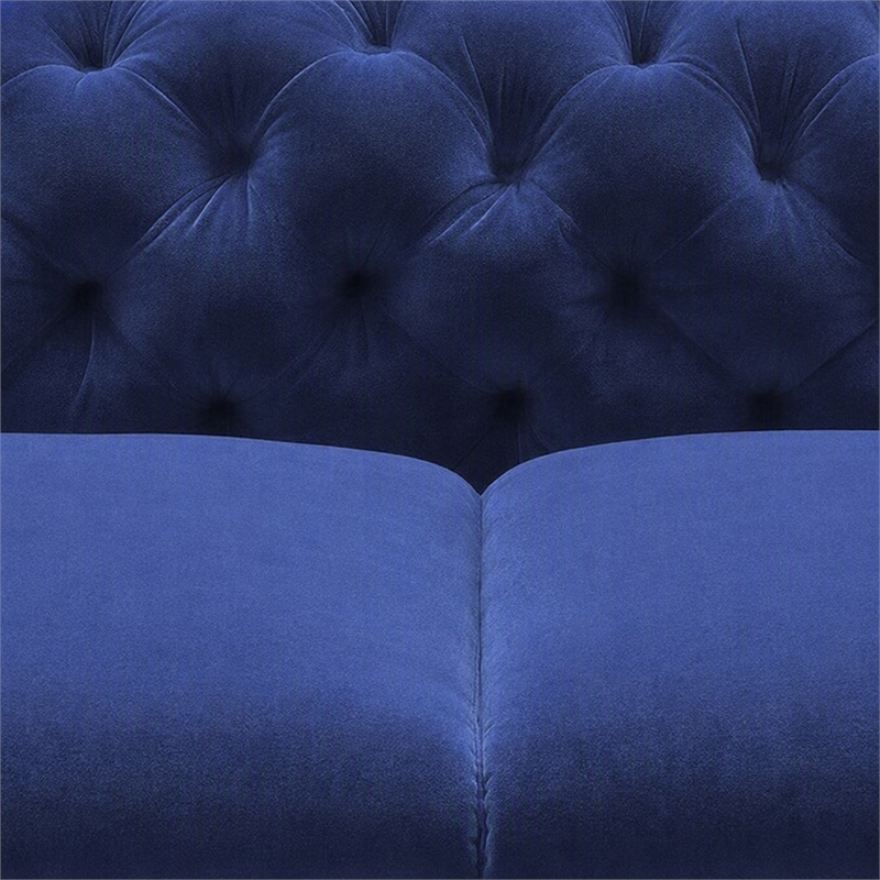 Pemberly Row Transitional Blue Velour Loveseat with Gold Metal Legs