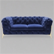 Pemberly Row Transitional Blue Velour Loveseat with Gold Metal Legs