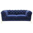 Pemberly Row Transitional Blue Velour Loveseat with Gold Metal Legs
