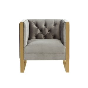 Pemberly Row Modern Velvet & Stainless Steel Accent Chair in Gray
