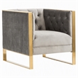 Pemberly Row Modern Velvet & Stainless Steel Accent Chair in Gray