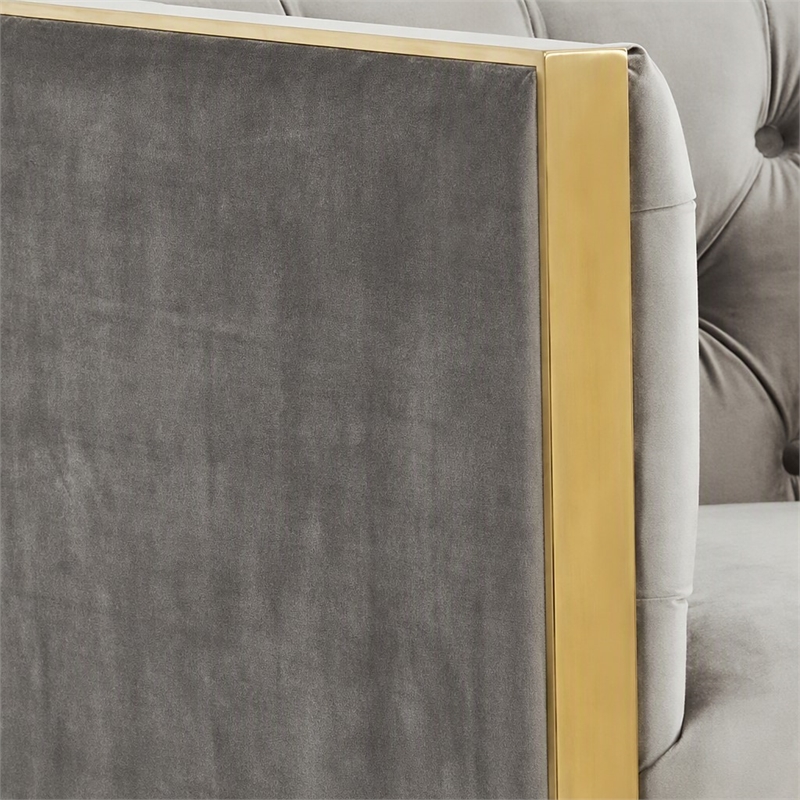 Pemberly Row Modern Velvet & Stainless Steel Accent Chair in Gray