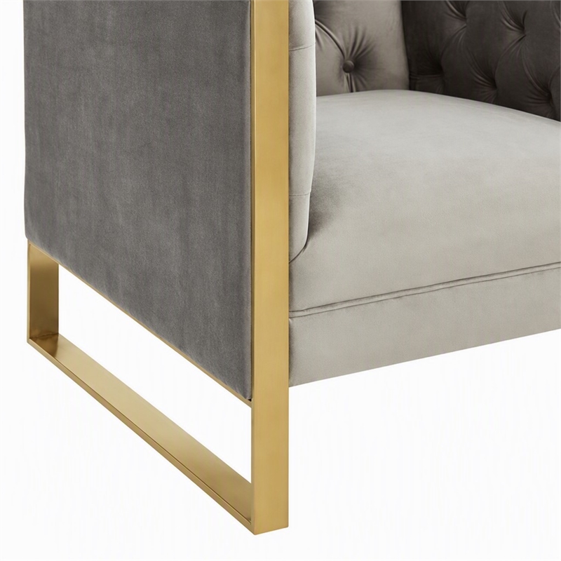 Pemberly Row Modern Velvet & Stainless Steel Accent Chair in Gray