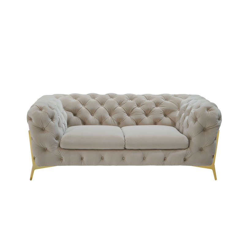Pemberly Row Transitional Velvet Loveseat in Beige with Tufted Design