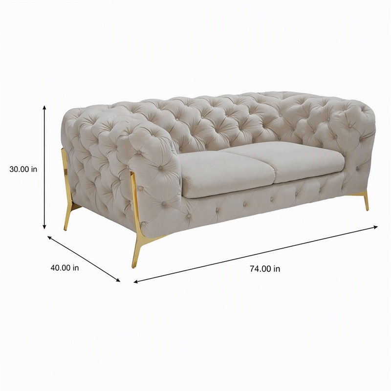 Pemberly Row Transitional Velvet Loveseat in Beige with Tufted Design