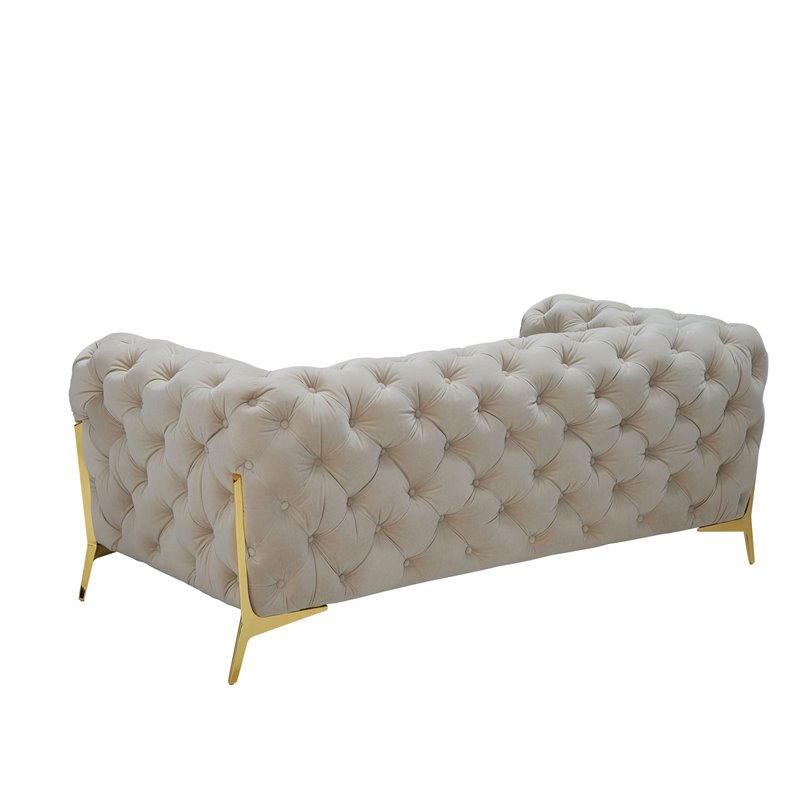 Pemberly Row Transitional Velvet Loveseat in Beige with Tufted Design