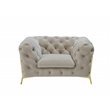 Pemberly Row Velvet Accent Chair in Beige with Tufted Design and Gold Legs