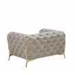 Pemberly Row Velvet Accent Chair in Beige with Tufted Design and Gold Legs