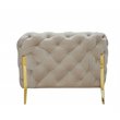 Pemberly Row Velvet Accent Chair in Beige with Tufted Design and Gold Legs