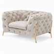 Pemberly Row Velvet Accent Chair in Beige with Tufted Design and Gold Legs