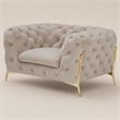 Pemberly Row Velvet Accent Chair in Beige with Tufted Design and Gold Legs