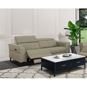 Pemberly Row Modern Leather Loveseat with Electric Recliners in Light Gray