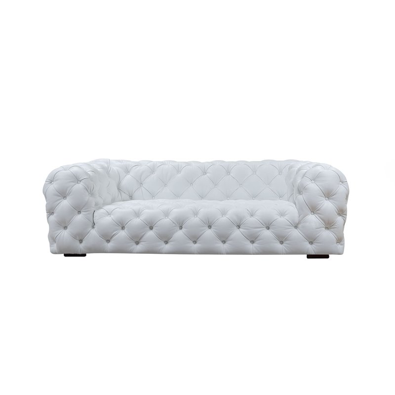 Pemberly Row Transitional Diamond Tufted Leather Sofa in White