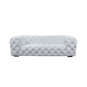 Pemberly Row Transitional Diamond Tufted Leather Sofa in White