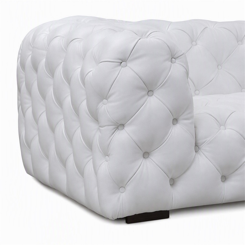 Pemberly Row Transitional Diamond Tufted Leather Sofa in White