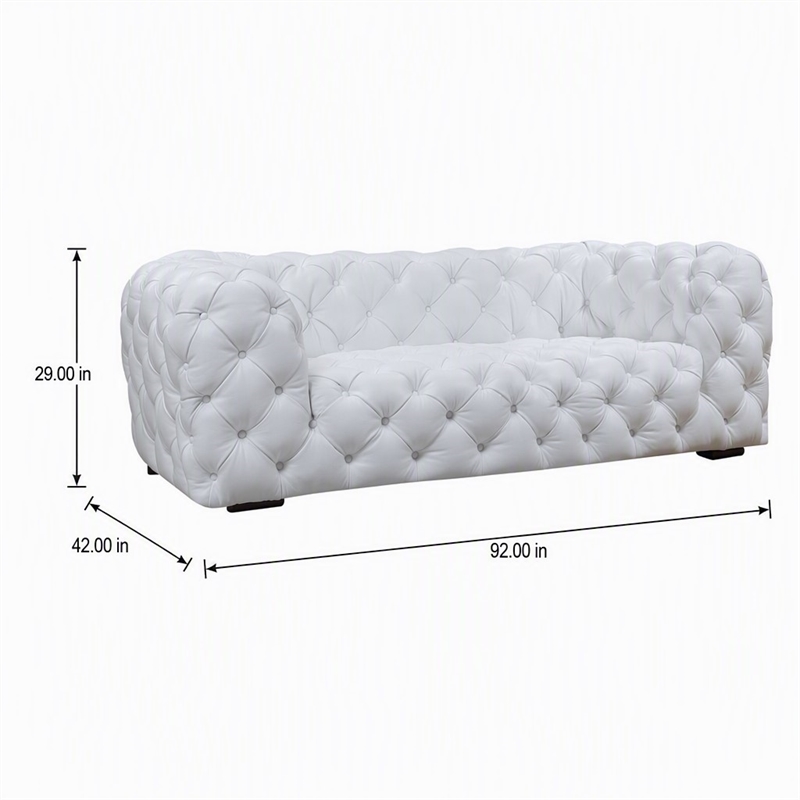 Pemberly Row Transitional Diamond Tufted Leather Sofa in White