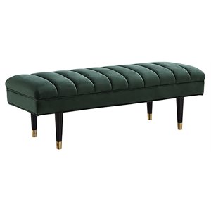Pemberly Row 19&quot Velvet Bench with Metal Legs in Green and Gold