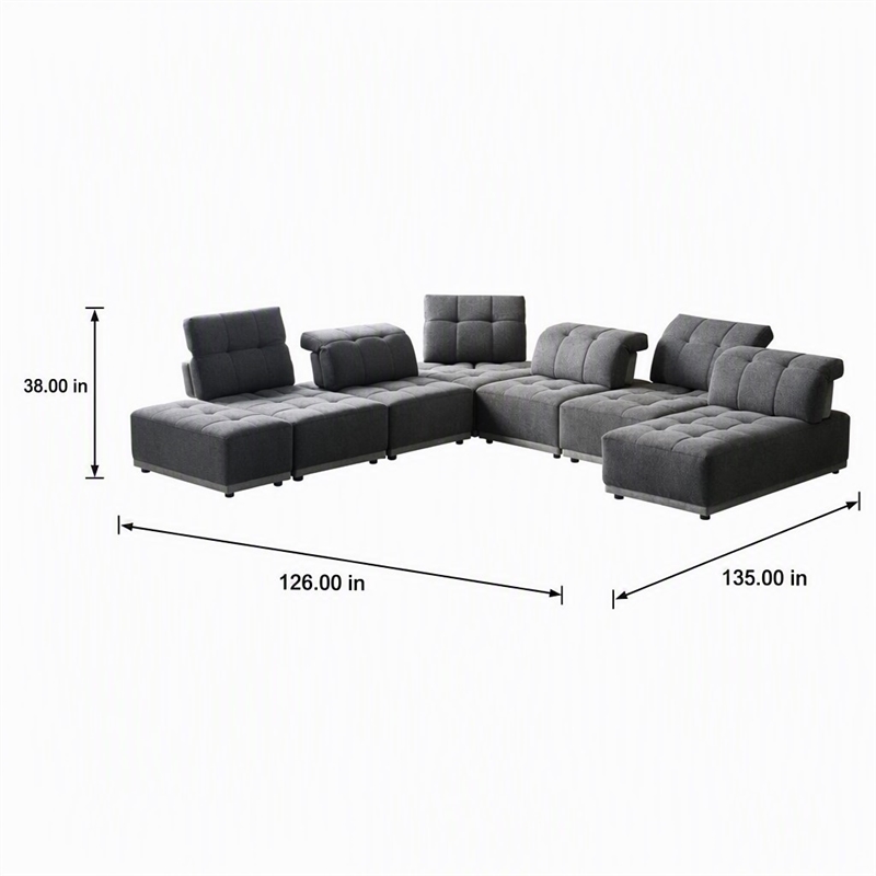 Pemberly Row Modular Polyester Fabric Sectional Sofa in Gray
