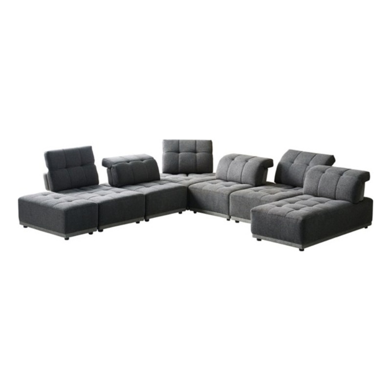 Pemberly Row Modular Polyester Fabric Sectional Sofa in Gray