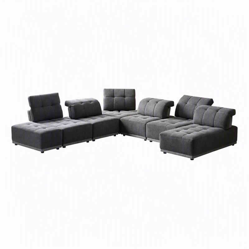 Pemberly Row Modular Polyester Fabric Sectional Sofa in Gray