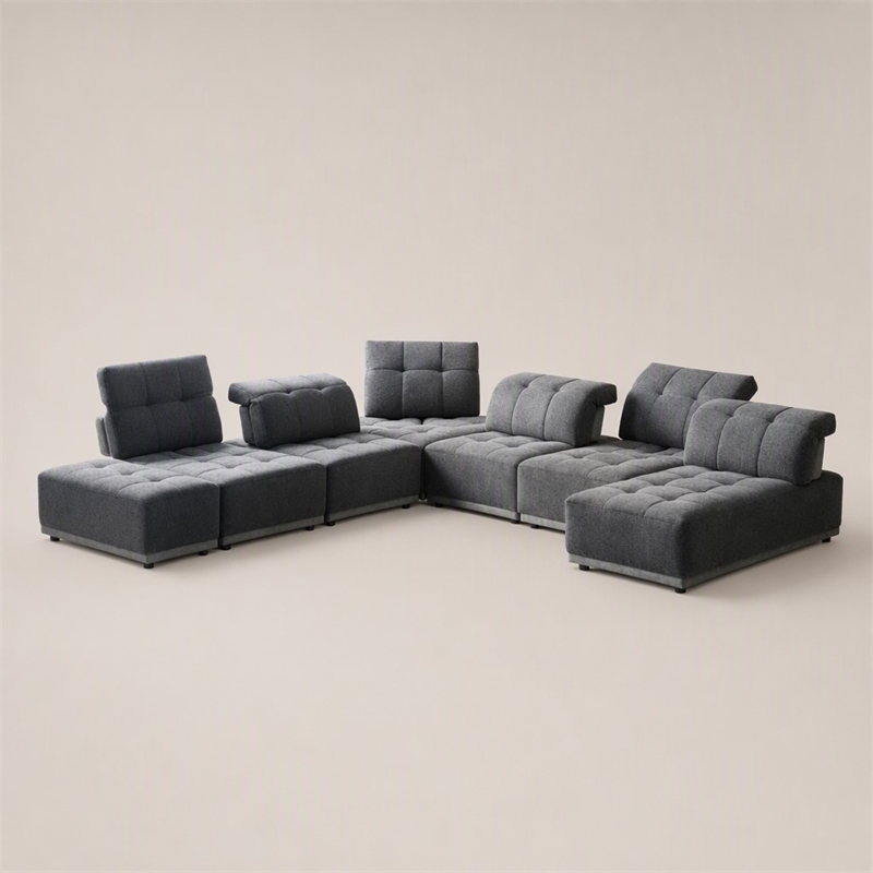 Pemberly Row Modular Polyester Fabric Sectional Sofa in Gray