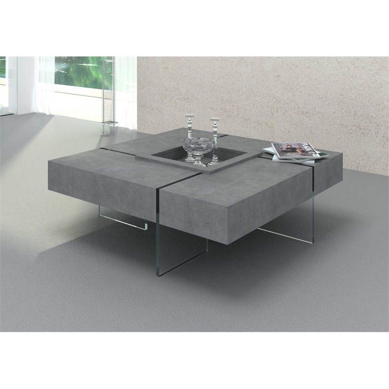 Pemberly Row Shauna Faux Concrete and Glass Floating Coffee Table in Gray