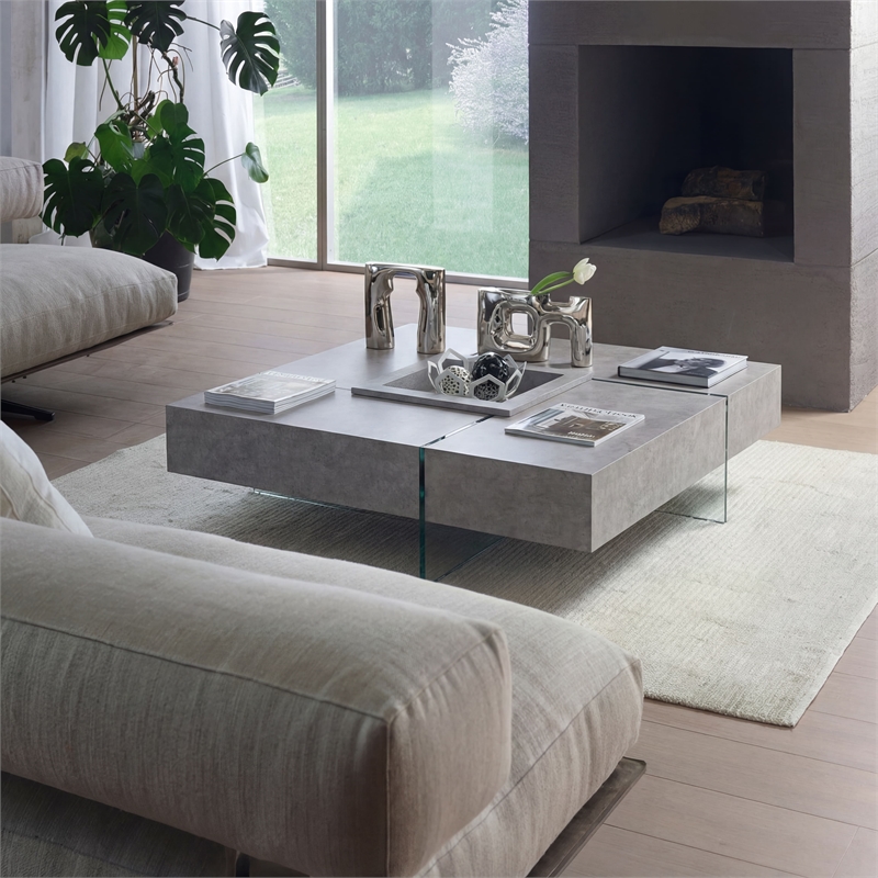 Pemberly Row Shauna Faux Concrete and Glass Floating Coffee Table in Gray