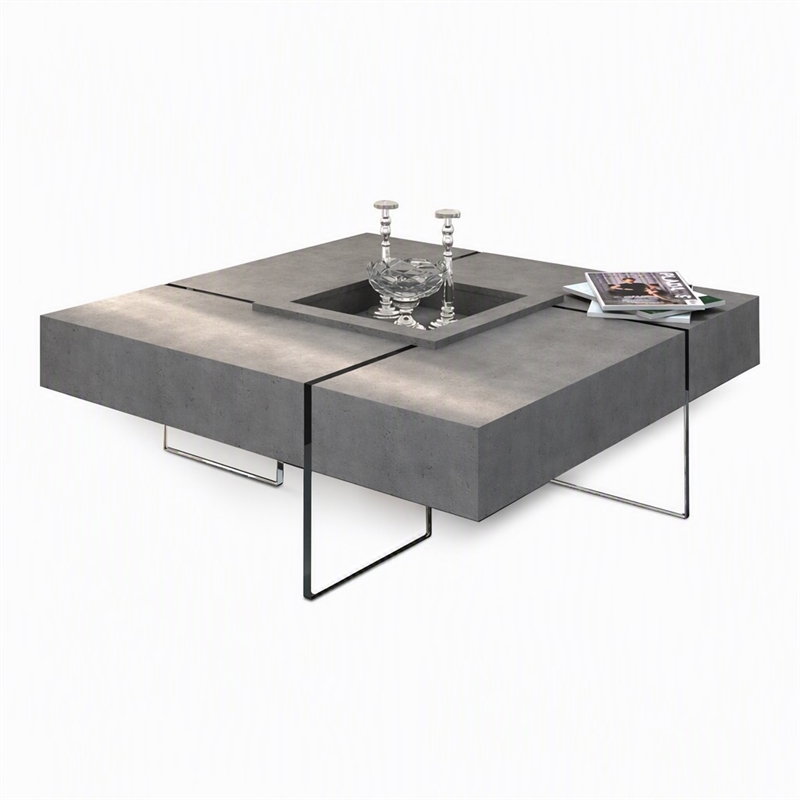 Pemberly Row Shauna Faux Concrete and Glass Floating Coffee Table in Gray