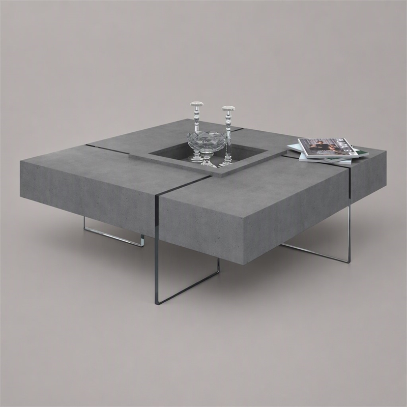 Pemberly Row Shauna Faux Concrete and Glass Floating Coffee Table in Gray