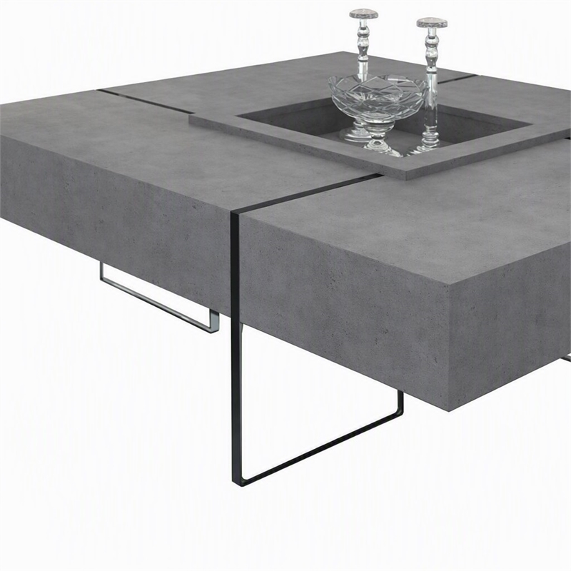 Pemberly Row Shauna Faux Concrete and Glass Floating Coffee Table in Gray