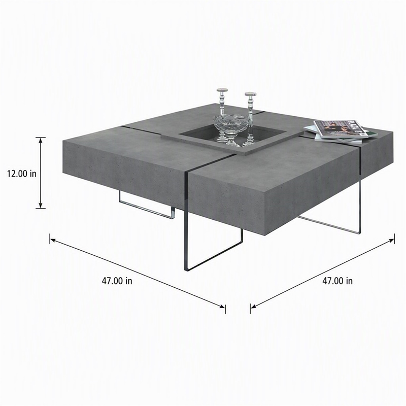 Pemberly Row Shauna Faux Concrete and Glass Floating Coffee Table in Gray