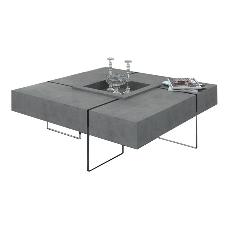 Pemberly Row Shauna Faux Concrete and Glass Floating Coffee Table in Gray