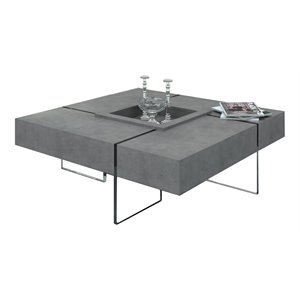 Pemberly Row Shauna Faux Concrete and Glass Floating Coffee Table in Gray